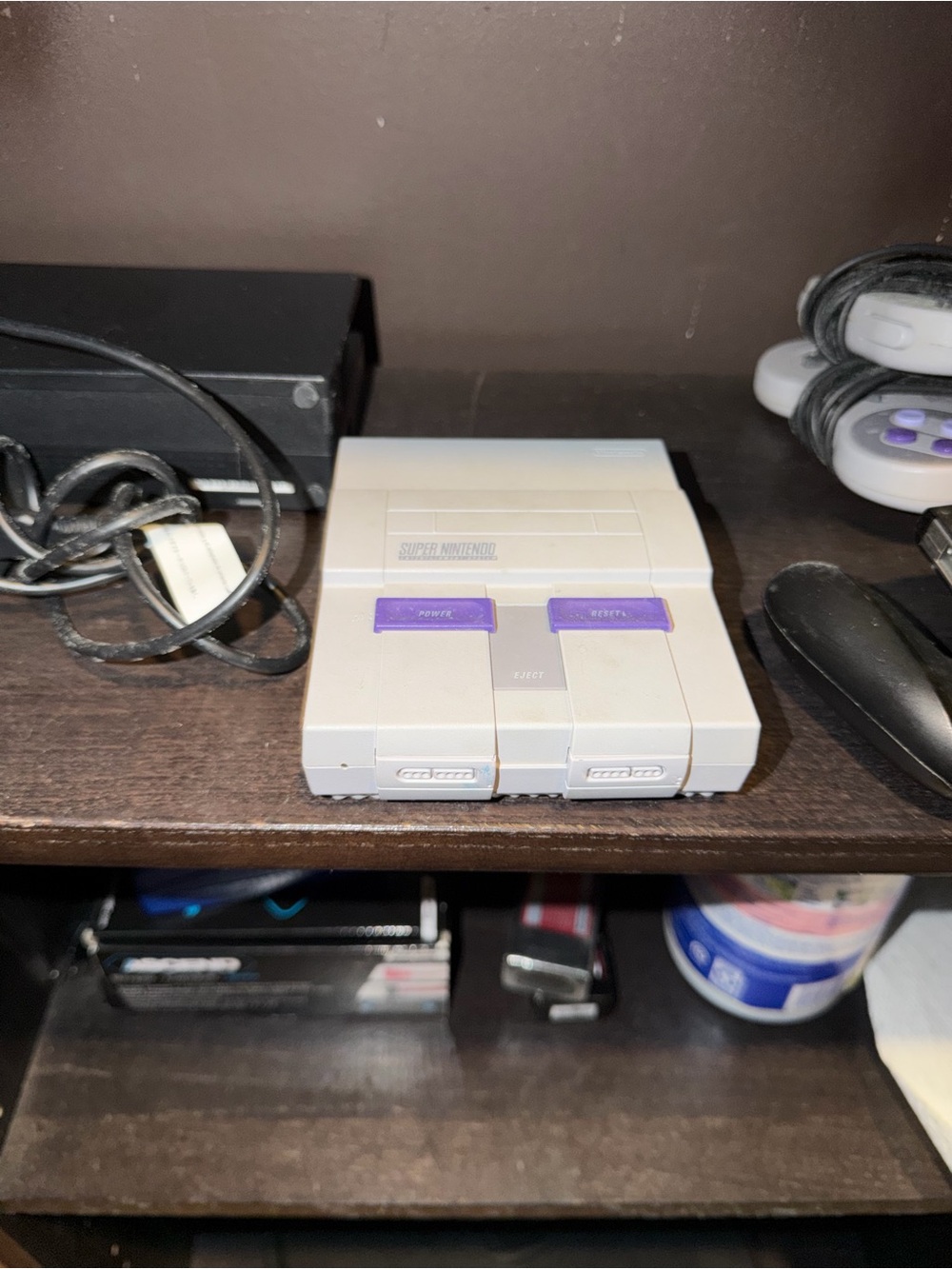 Nintendo SNES Mini Styled Console in Light Gray with Purple Buttons